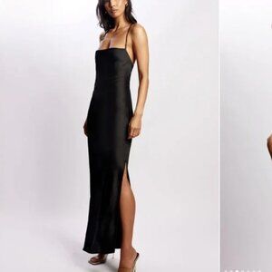 MESHKI Sydney Straight Neck Slip Maxi Dress, Black, Size L